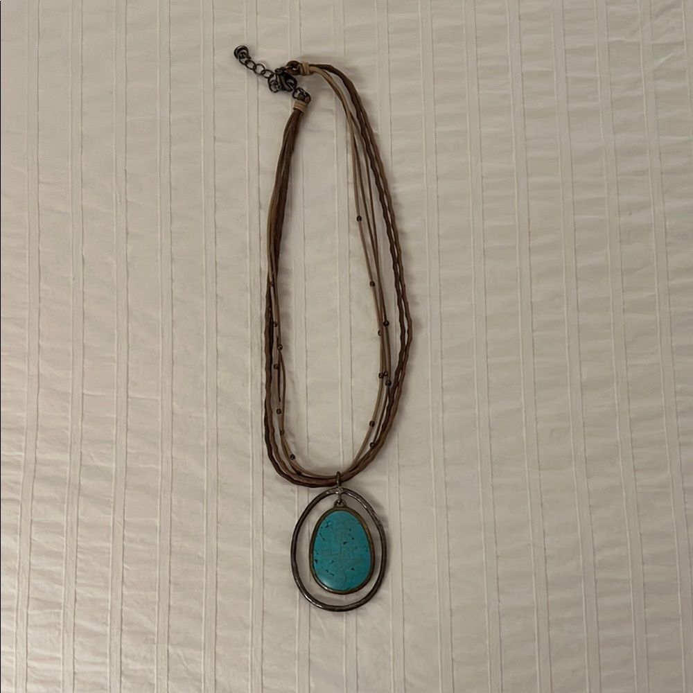 Genuine Silpada, leather and Turquoise Pendant Necklace